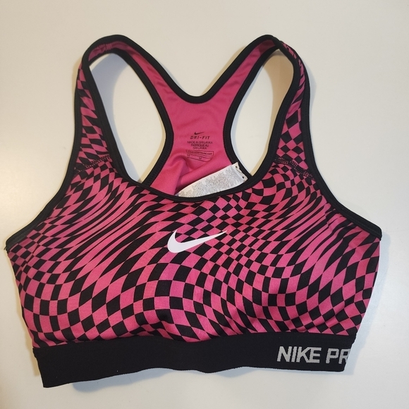 Nike Pro Weaped Check pink and black sport bra  size M - Picture 2 of 9